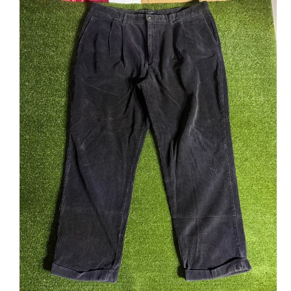 Dockers Corduroy Pants Mens 44x32 Pleated Relaxed Fit Navy Blue Wide Wale Khakis